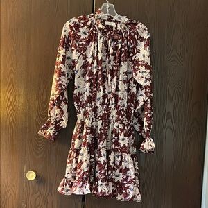 Entro long sleeved cranberry mini dress with cream and blue floral dress. S